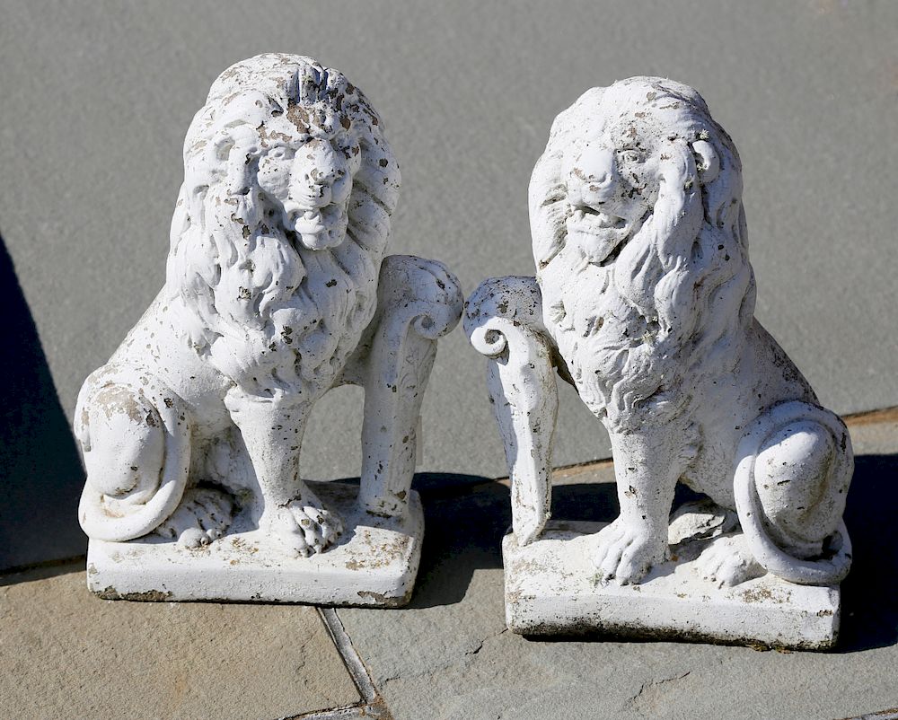 Appraisal: Pair of White Painted Cement Full-Bodied Figural Garden Lions Exclusive