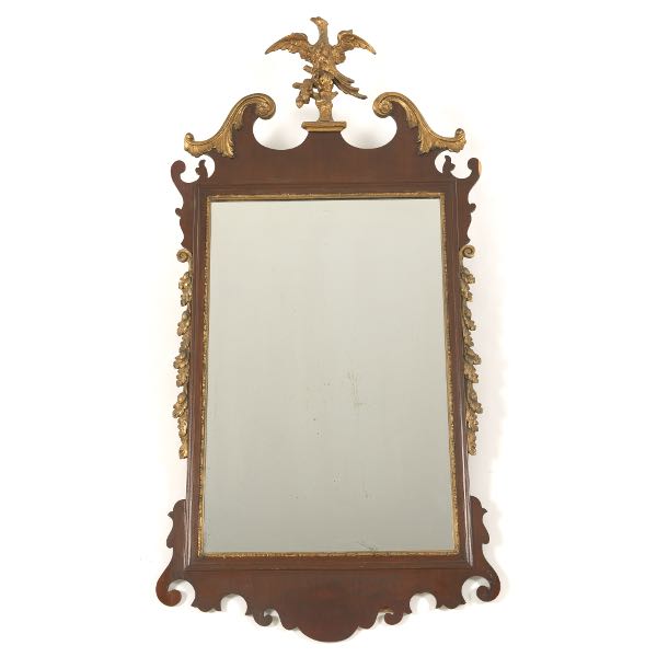 Appraisal: GEORGE III STYLE WOOD PARCEL GILT EAGLE CREST MIRROR CA