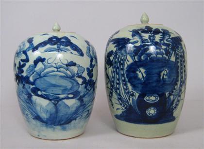 Appraisal: Assembled pair of blue underglaze celadon covered jars Of baluster