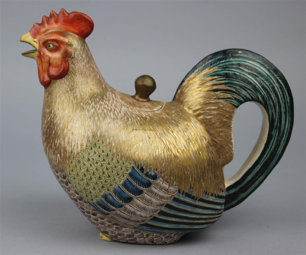 Appraisal: JAPANESE SATSUMA ROOSTER-FORM TEAPOT AND COVER MEIJI PERIOD the teapot