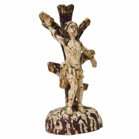 Appraisal: An Indo-Portuguese Gilt and Painted Wood St Sebastian Santo Figure