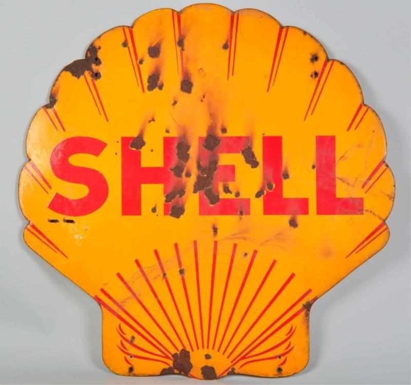 Appraisal: Porcelain Shell Cutout -Sided Sign Circa s to s Large