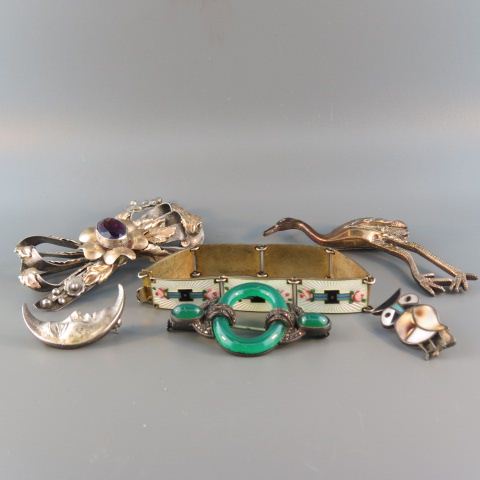 Appraisal: Estate Sterling Silver Jewelry Lot enameled bracelet k gold sterling