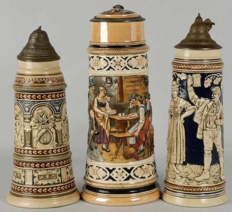 Appraisal: Lot of German Pottery Steins Description Includes an embossed two-and-a-half