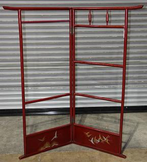 Appraisal: Japanese Red Lacquered Clothes Rack Japanese folding clothes rack red