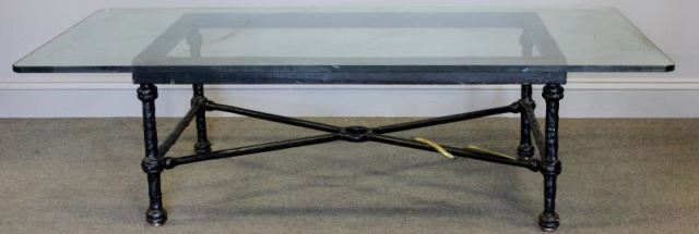 Appraisal: Midcentury Giacometti Style Coffee Table Giacometti style base with gilt