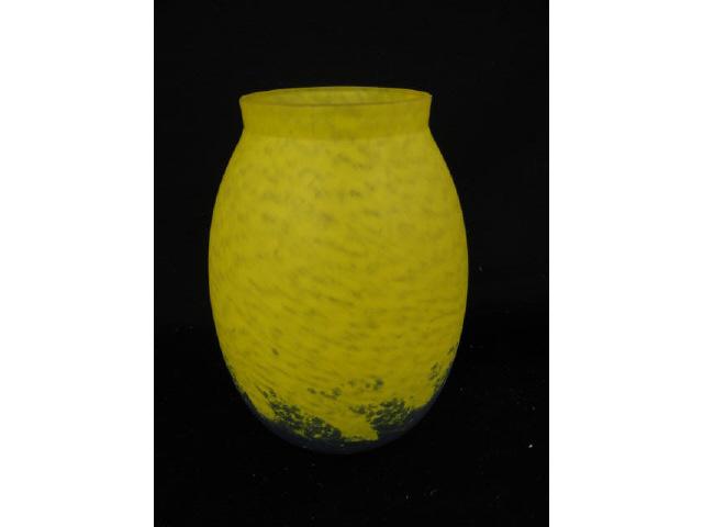 Appraisal: French Art Glass Vase deco era mottled yellow with blue