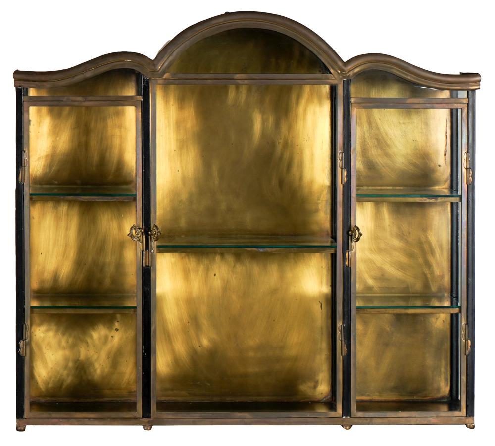 Appraisal: BRASS GLASS HANGING VITRINE CABINETwith three hinged doors fitted with