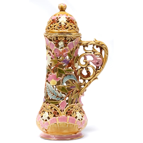 Appraisal: A Zsolnay reticulated flagon and cover late th c decorated