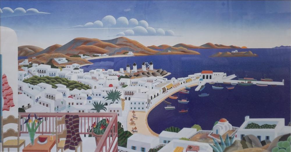 Appraisal: AFTER THOMAS MCKNIGHT AMERICAN B MYKONOS PANORAMA OFFSET PRINT FRAME