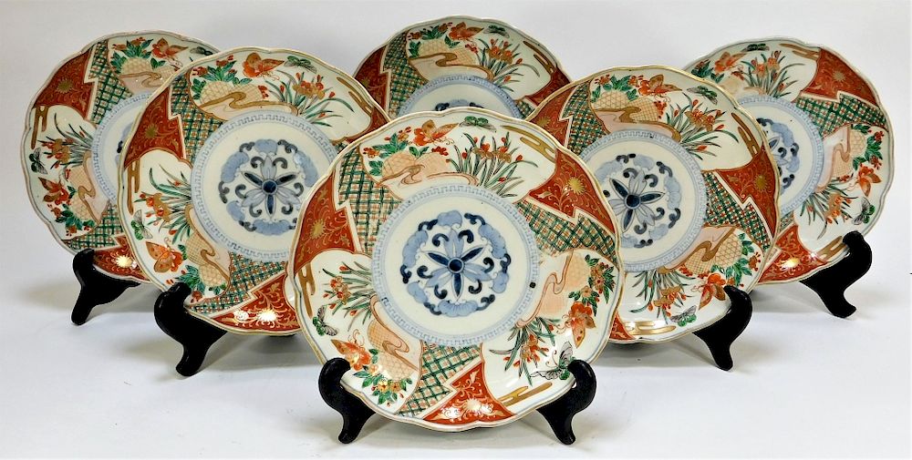 Appraisal: PC Japanese Edo Period Kutani Porcelain Plates Japan Edo Period