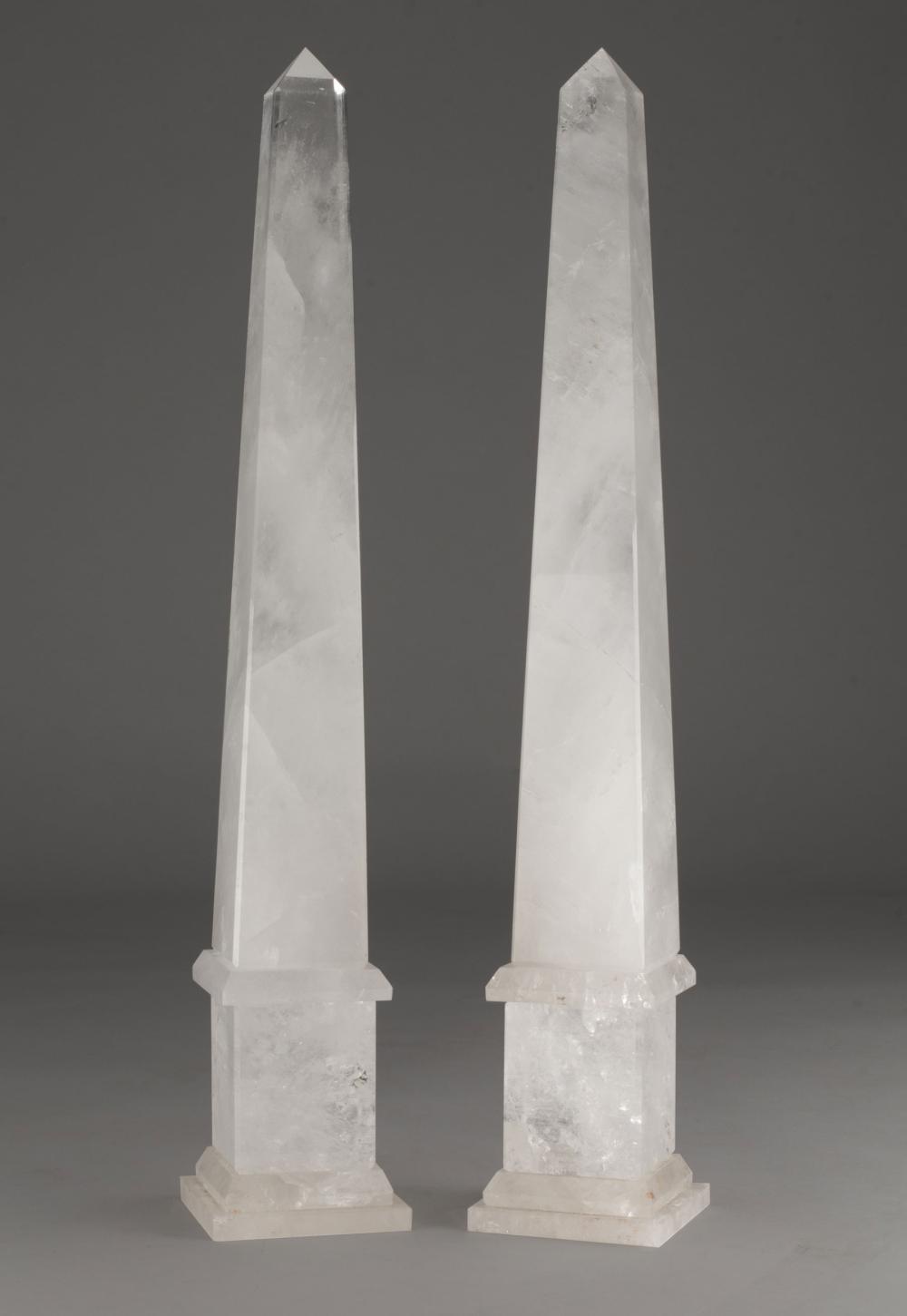 Appraisal: Pair of Continental Rock Crystal Obelisks of typical form h