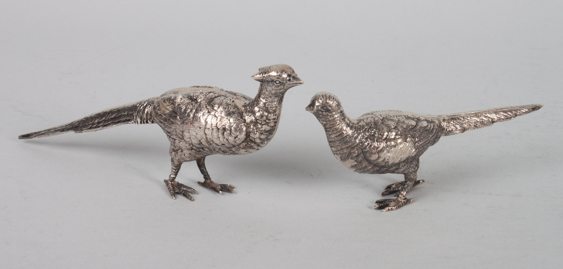 Appraisal: Two German sterling silver pheasants the larger in L ozt