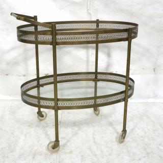 Appraisal: Brass Glass Oval Rolling Bar Tea Cart Brass fr Brass