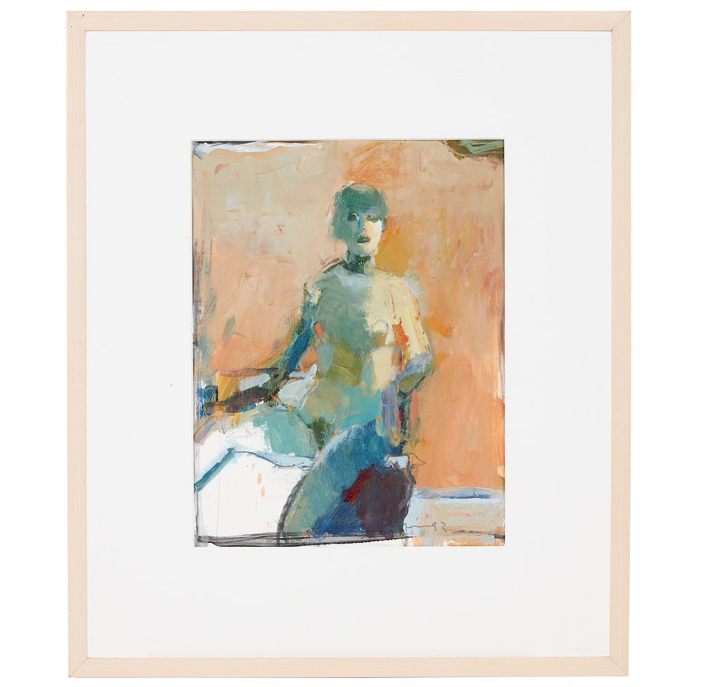 Appraisal: Kim Frohsin b Painting Green Seated Nude Framed Kim Frohsin