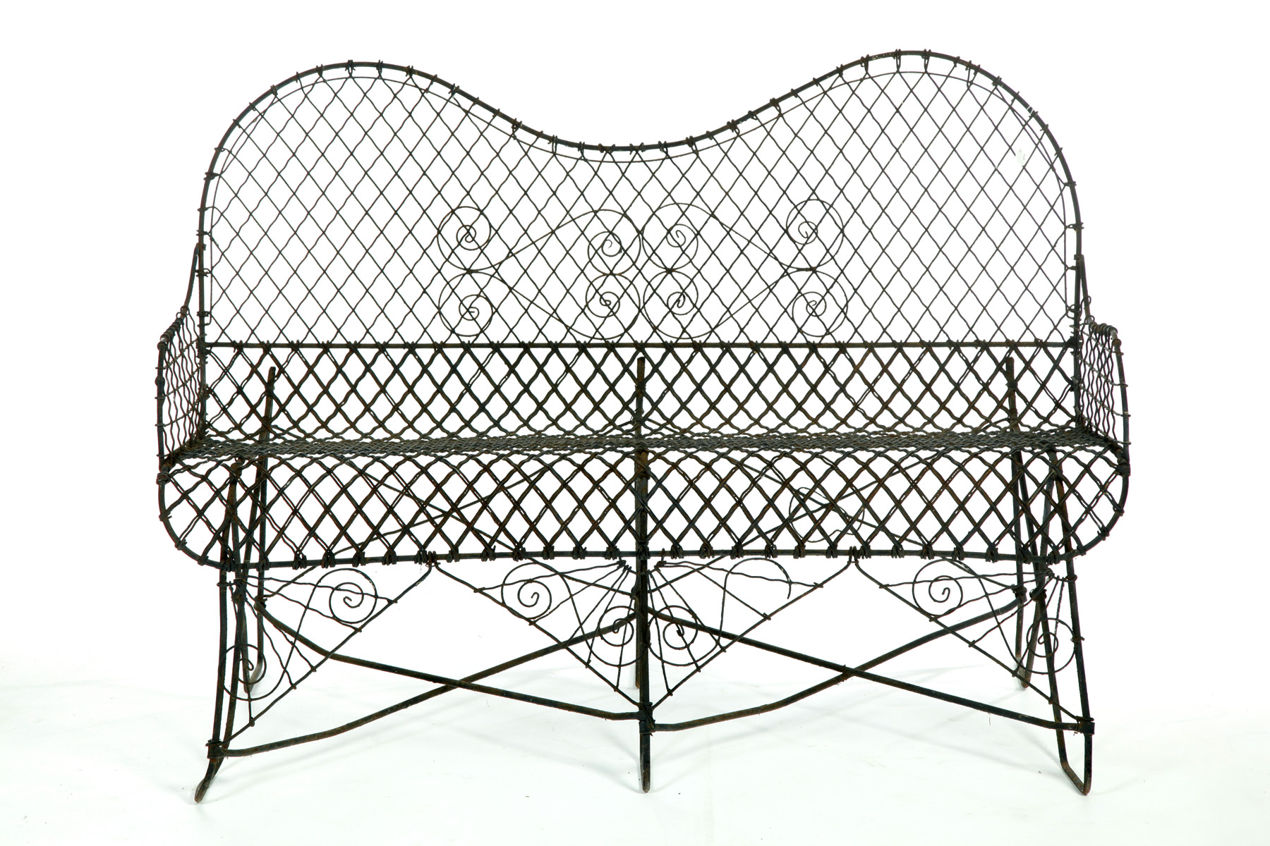 Appraisal: TWISTED METAL WICKER STYLE SETTEE American st quarter- th century