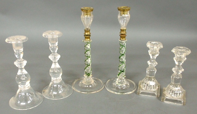 Appraisal: - Pair of clear flint candlesticks pair of late th