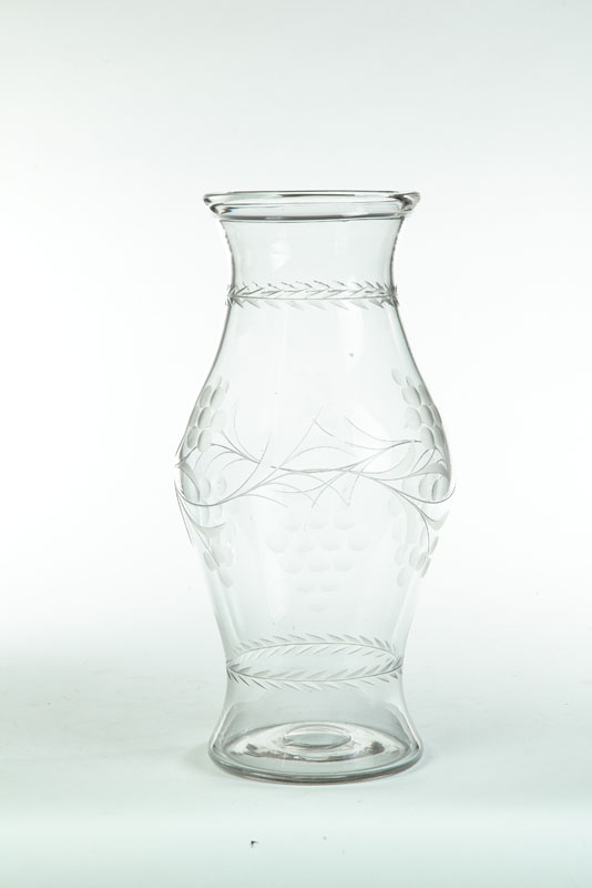 Appraisal: GLASS VASE Probably American nd half- th century Engraved hurricane