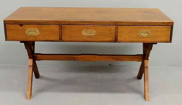 Appraisal: Italian pine campaign desk th c with inset brass handles