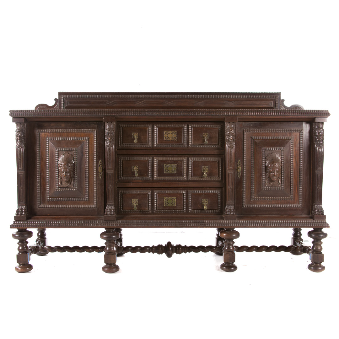 Appraisal: Flemish Renaissance Revival walnut sideboard th century in raised ripple