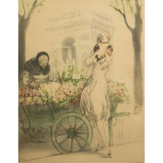 Appraisal: Framed Louis Icart - Etching and Aquatint - Marchande de