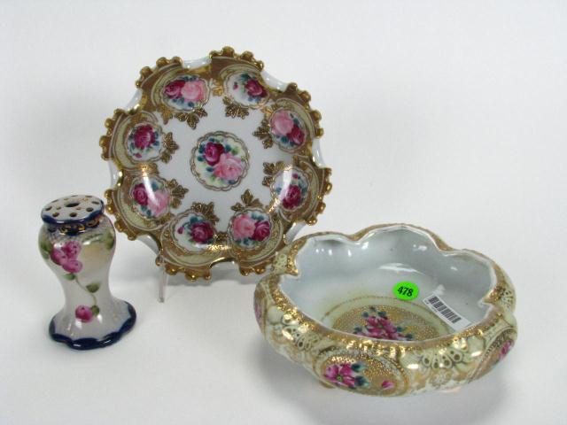 Appraisal: Three items of hand-painted Nippon porcelain including -inch crimped edge