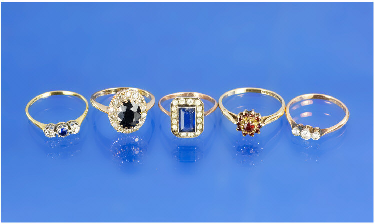 Appraisal: Collection Of ct Gold Rings Set With Diamonds Garnet CZ