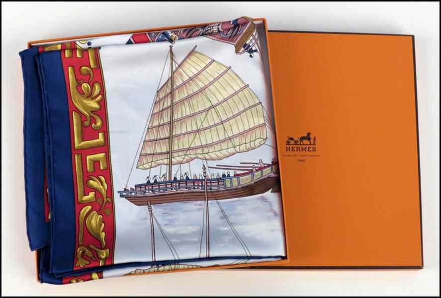 Appraisal: HERMES SILK SCARF Jonques et sampans F de La Perriere