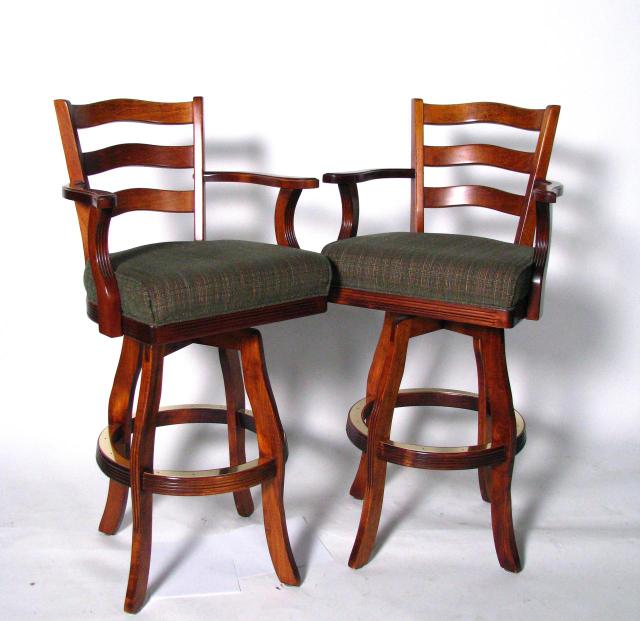 Appraisal: Pair of ladder back bar stools degree swivel upholstered seat