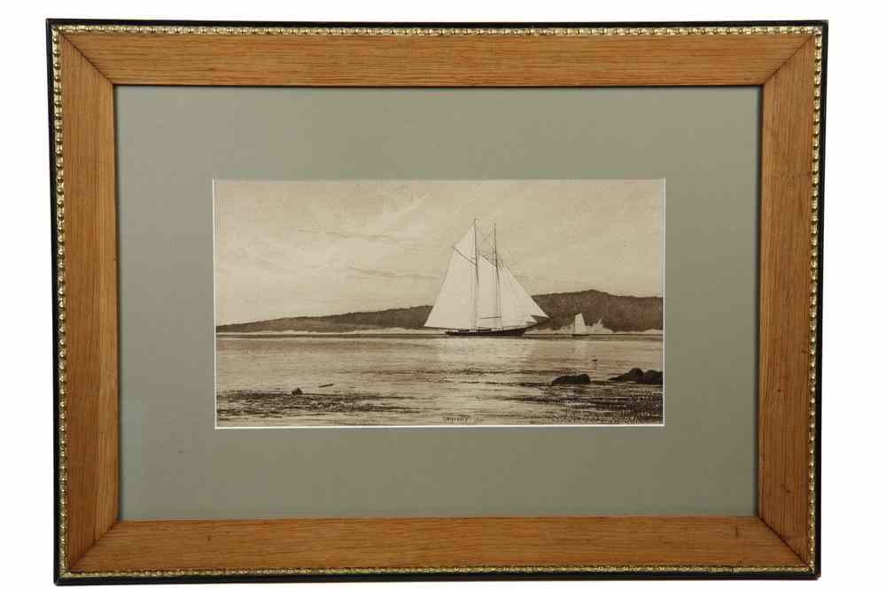 Appraisal: SEPIA INK DRAWING - Coastal Schooner Close In by George