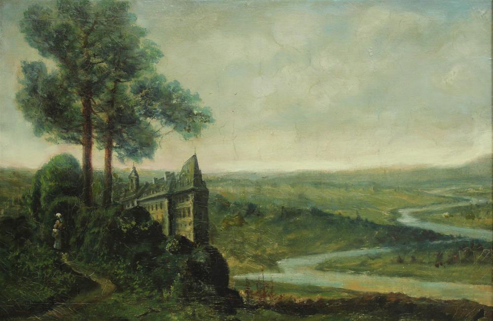 Appraisal: CONTINENTAL SCHOOL TH TH CENTURY LANDSCAPE WITH CASTLE AND FIGURE