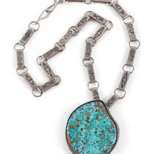 Appraisal: Anthony Lovato Kewa b Sterling Silver and Turquoise Necklace with