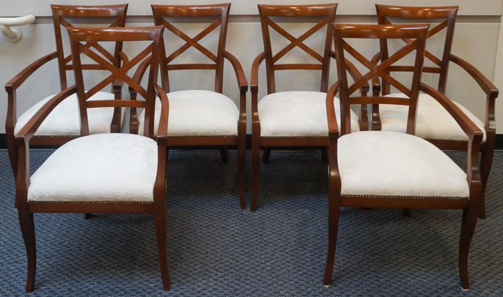 Appraisal: SET OF SIX MODERN STAINED CHERRY EMBROIDERED UPHOLSTERY DINING CHAIRSSet