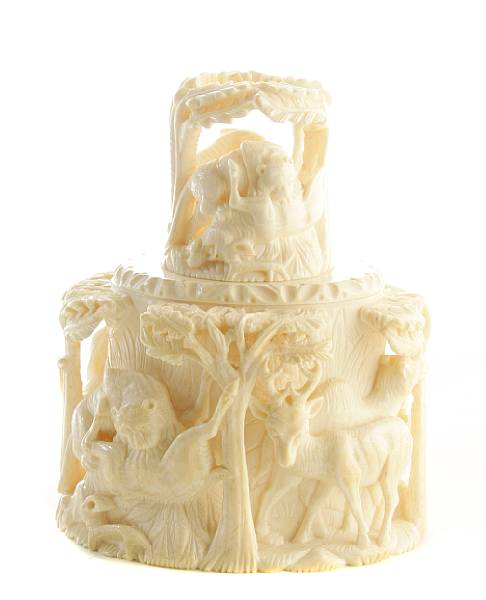 Appraisal: An Indian carved ivory box with animal decoration height in