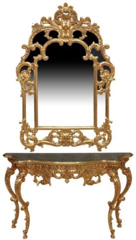 Appraisal: Louis XV style gilt console table and mirror th c