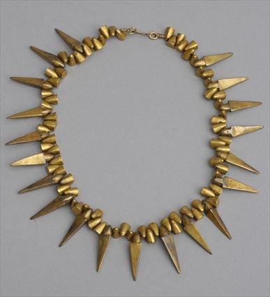 Appraisal: PERSIAN GOLD NECKLACE Strand of conical hollow elements interspersed with