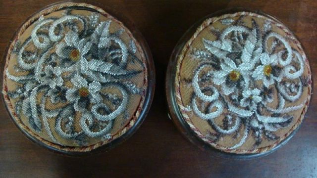 Appraisal: Pair th Cent footstools w 'bead' needlepoint Property from Chappaqua