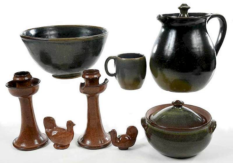 Appraisal: Seven Pieces Jugtown Ware One Marked Ben Owen American th