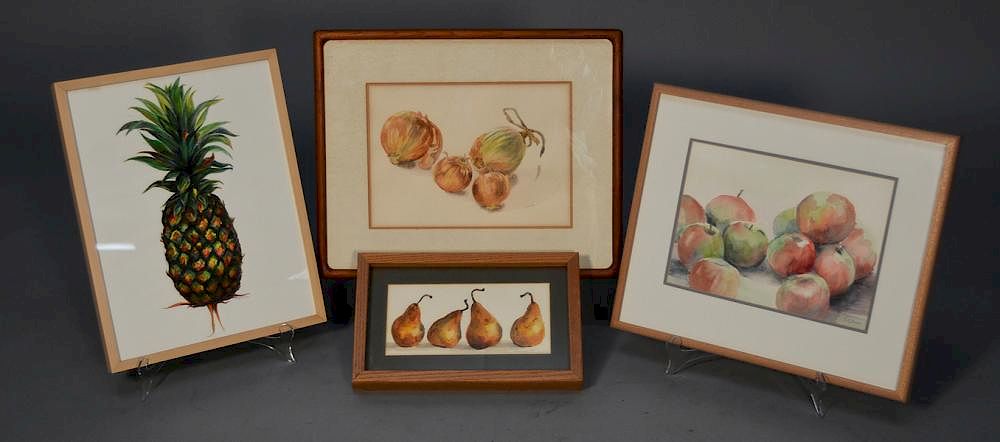 Appraisal: Four original watercolors of fruit Four original watercolors of fruit