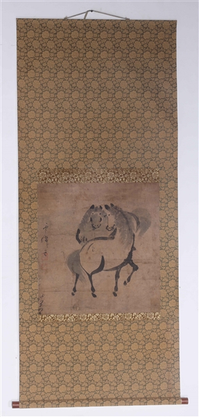 Appraisal: Chinese paper and silk scroll with painting of horses with