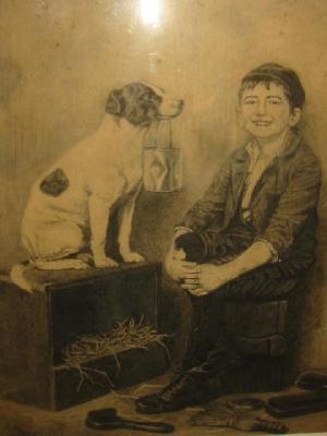 Appraisal: R PRIMLEY Boy and His Dog signed pencil sketch and