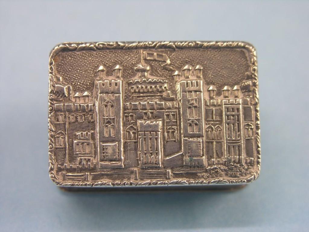 Appraisal: A Victorian-style silver castle-top snuff box with engine-turned underside London