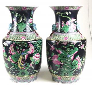 Appraisal: Pair of Chinese porcelain vases of black enamel field with