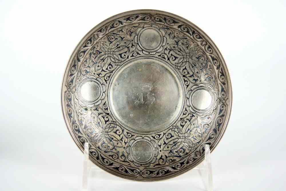 Appraisal: EARLY RUSSIAN NIELLO PLATE - Small Niello Plate with 'AJ'