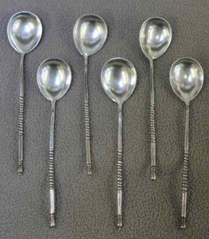 Appraisal: Set of Russian Silver Spoons With engraving on back of