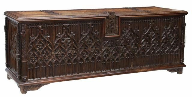 Appraisal: French Gothic Revival oak coffer storage trunk early th c