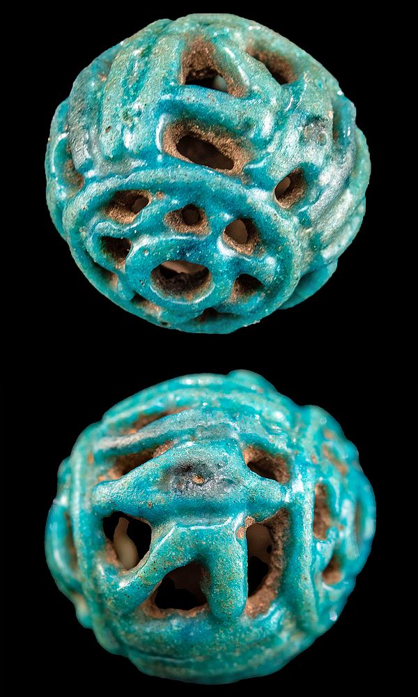 Appraisal: Egyptian Glazed Faience Openwork Bead w Eyes of Horus Ancient