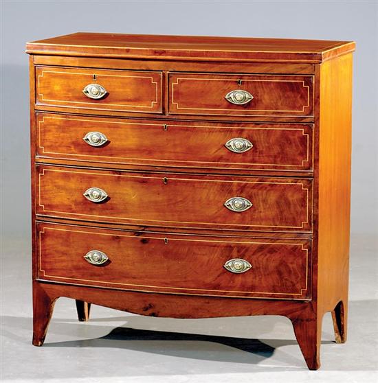 Appraisal: English inlaid mahogany bow front chest of drawers last quarter