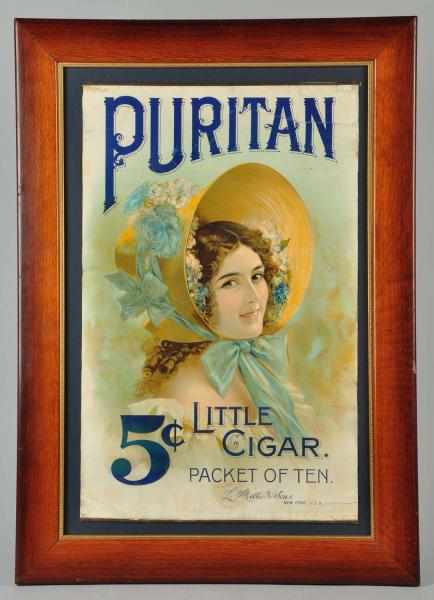 Appraisal: Framed Puritan -Cent Cigar Sign Description Retains original top and