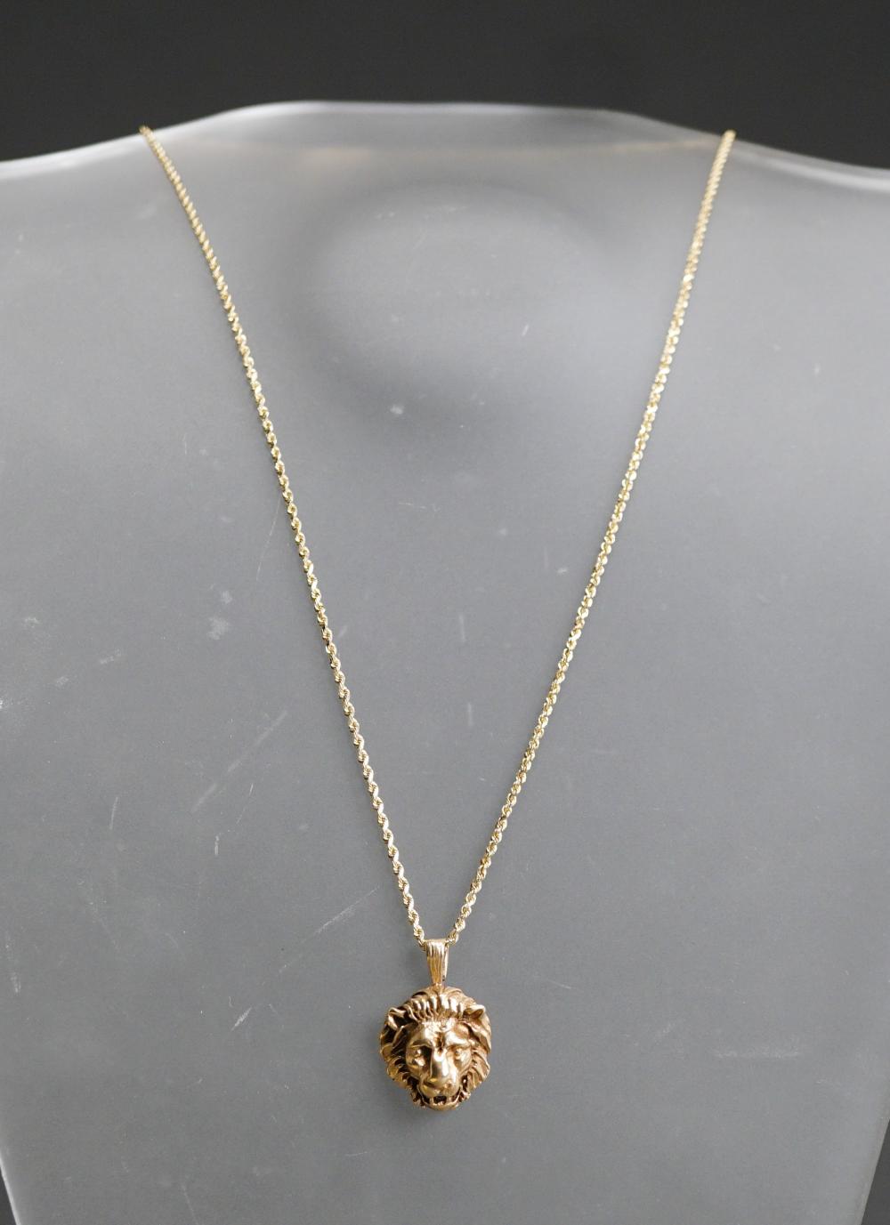 Appraisal: -KARAT YELLOW-GOLD 'LION' PENDANT NECKLACE DWT L OF CHAIN IN